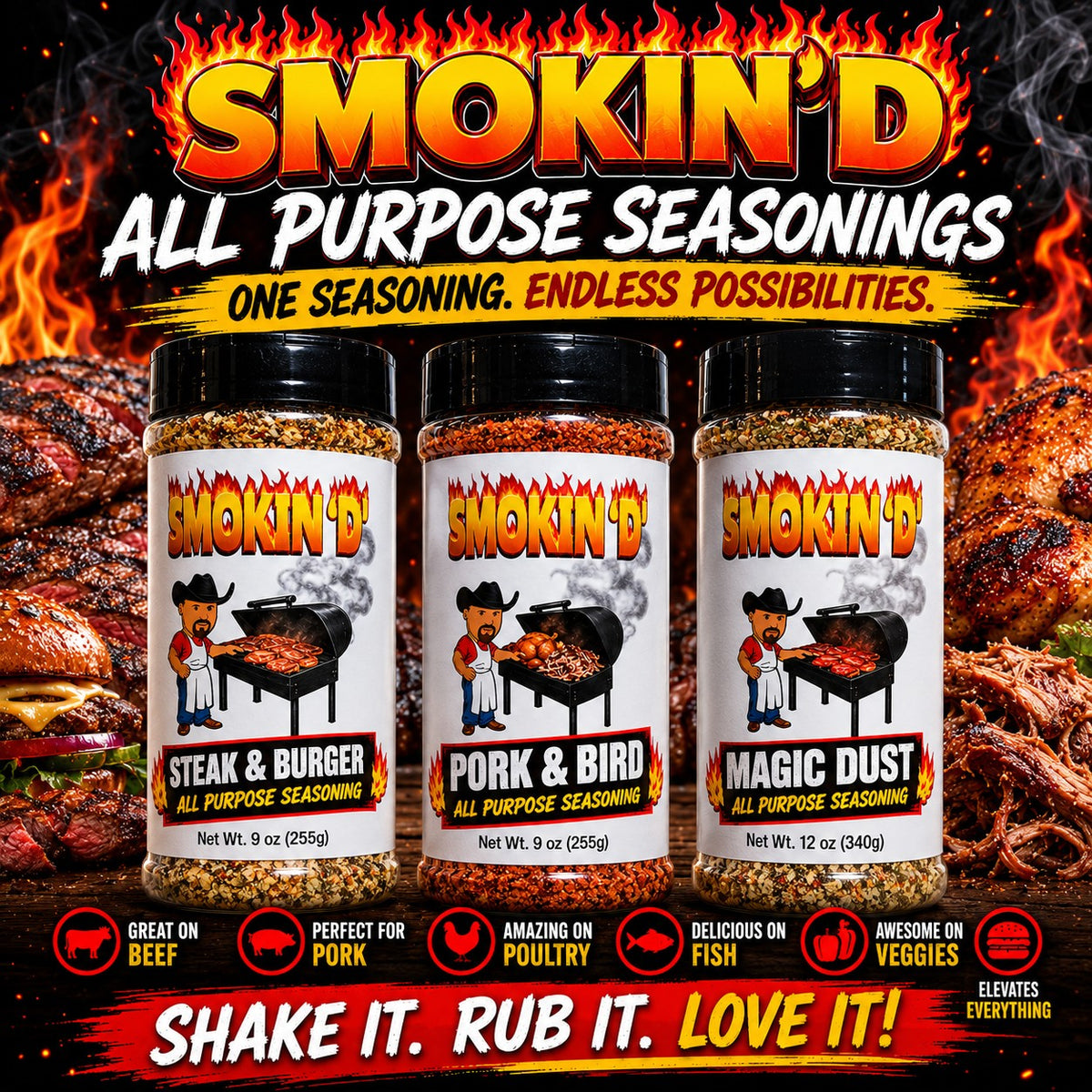 SMOKIN 'D' SEASONING 3 PACK