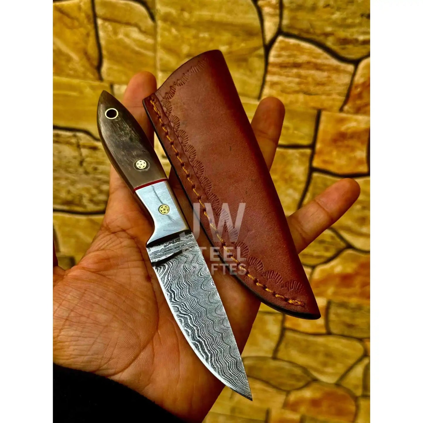 EDC Skinner Knife Damascus Steel, 6.5β Fixed Blade