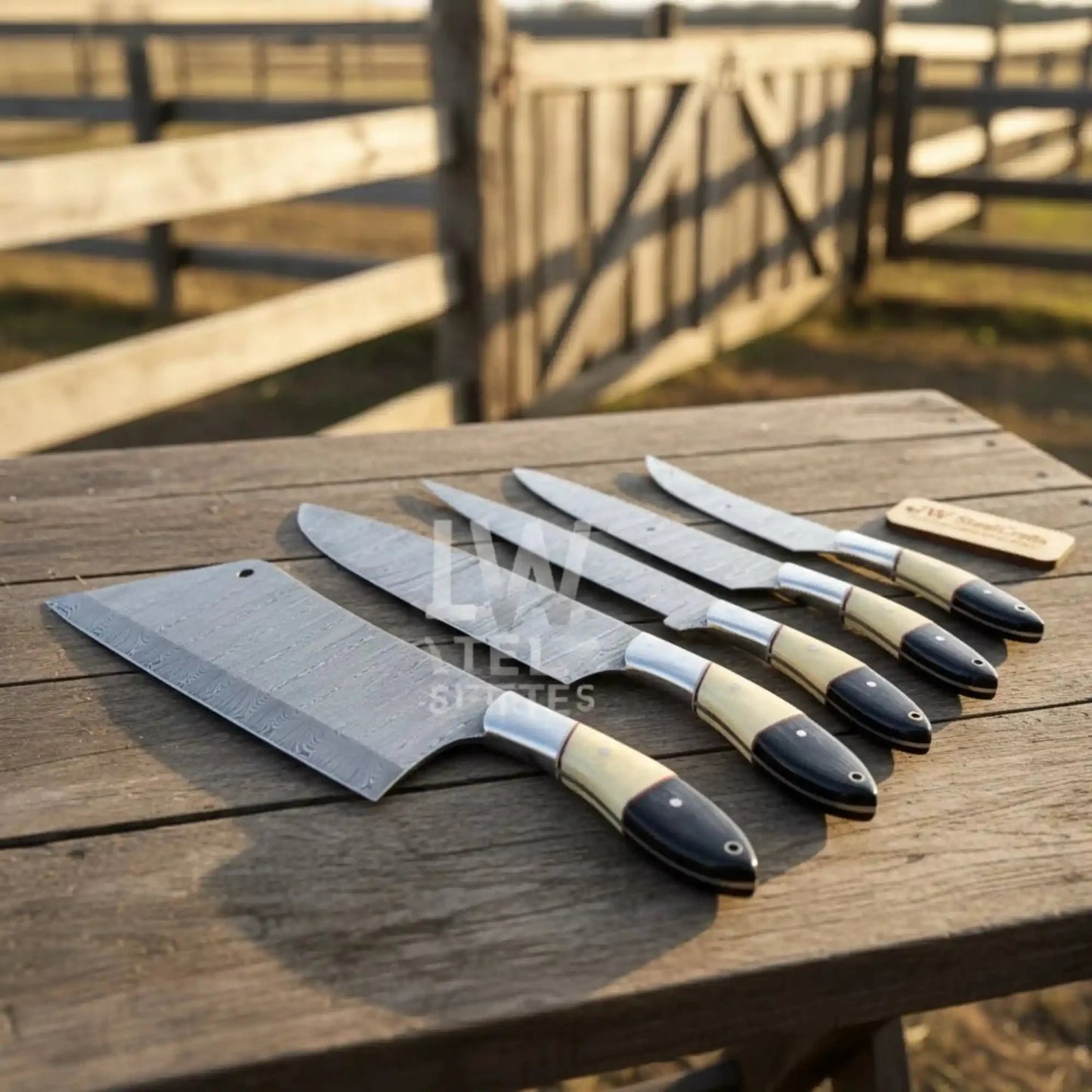 Handmade Damascus Kitchen Knife Set with Wood and Resin Handles | Precision Cutting Performance