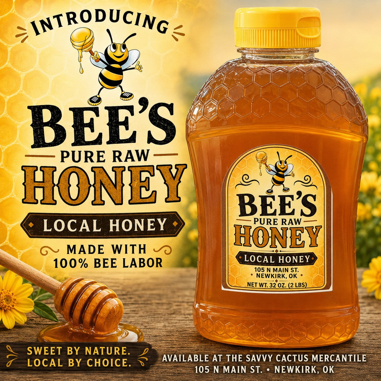 BEE'S PURE  RAW HONEY 32 OZ.