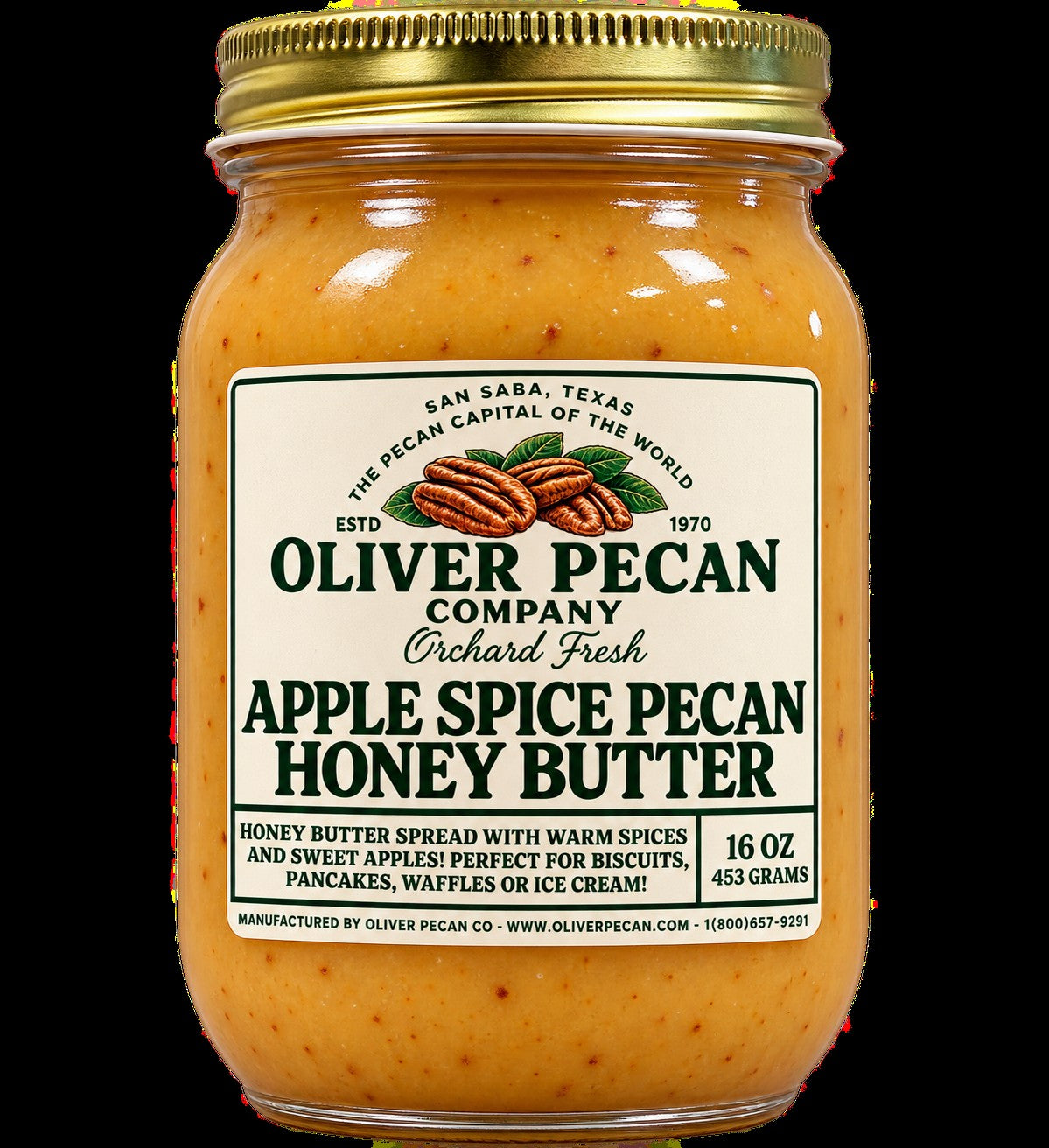 OLIVER PEACAN--APPLE SPICE PECAN HONEY BUTTER 16 oz